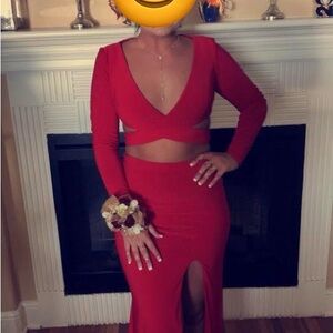 Sherri Hill Striking Red Cut-Out 2-Piece Prom Dress